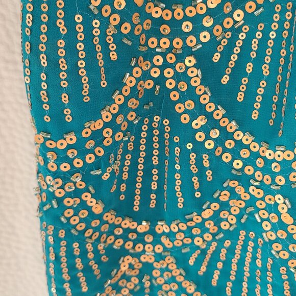 Teal Dress with Gold beading - Picture 2 of 3